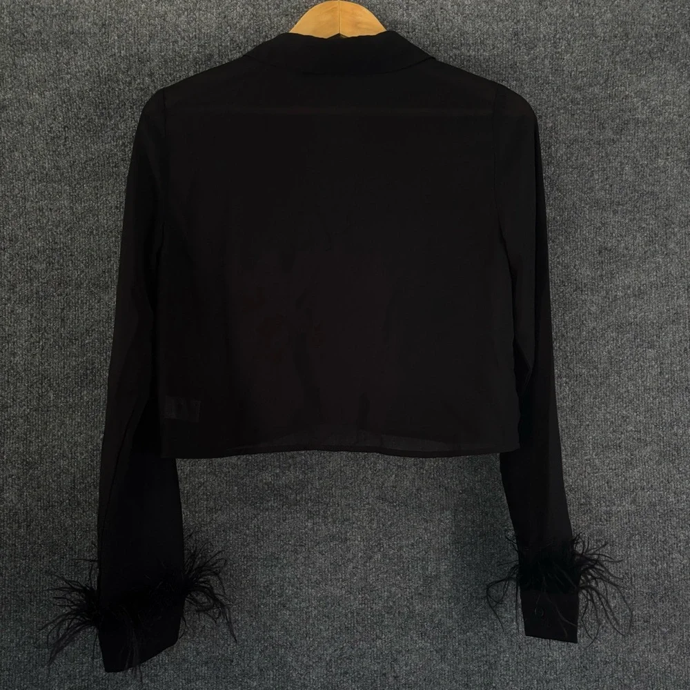 REVOLVE SUPERDOWN Womens Sheer Annie Button Up Top Size Small Black Feathers - Picture 3 of 9